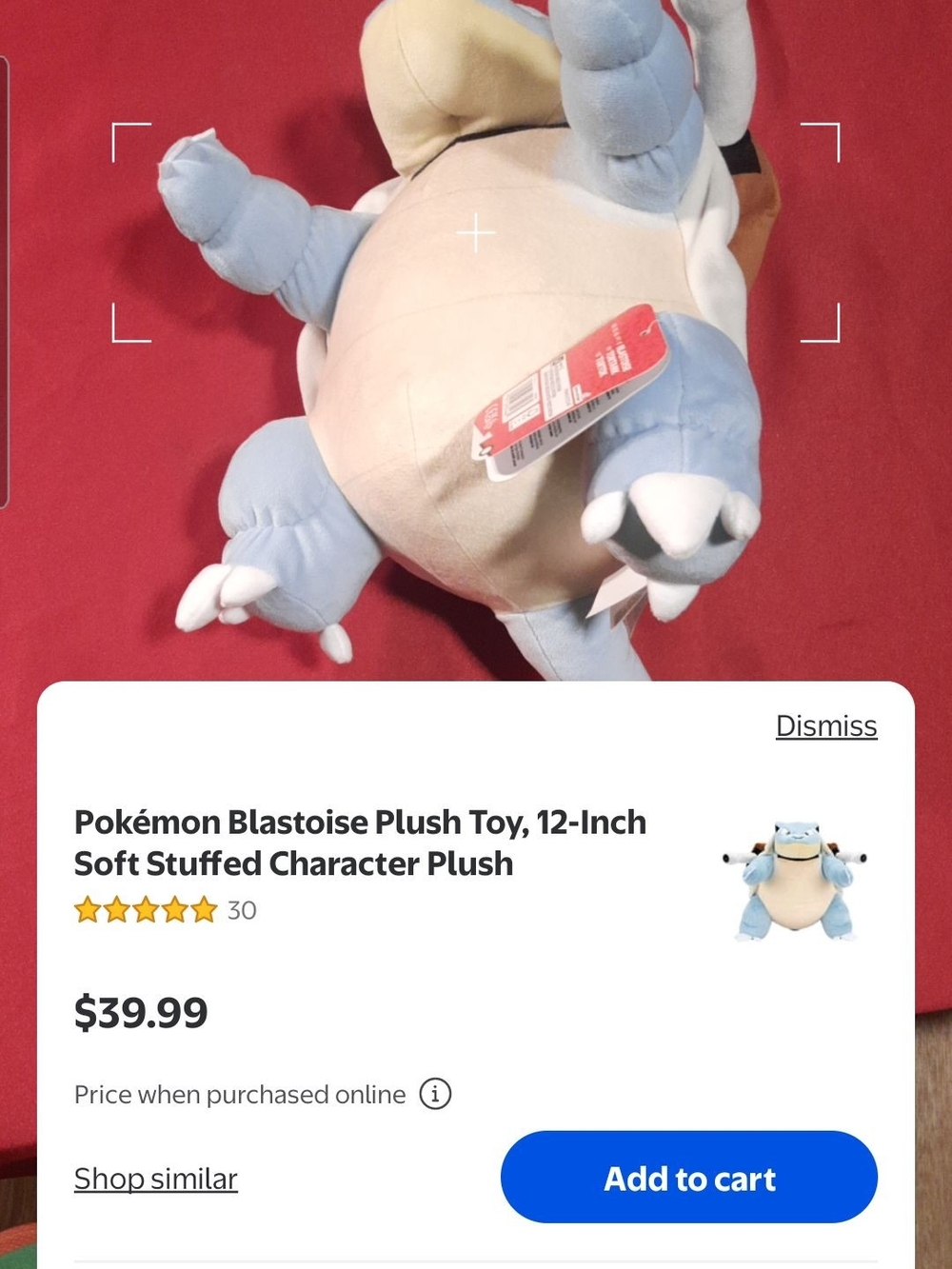 12 Inch Pokemon Blastoise Plush - Blue and Cream